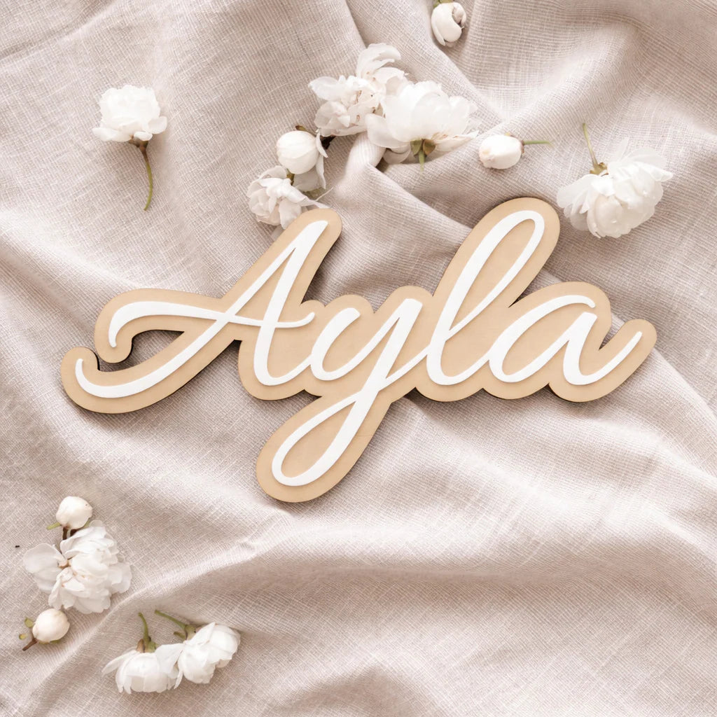 Acrylic on light wood custom name