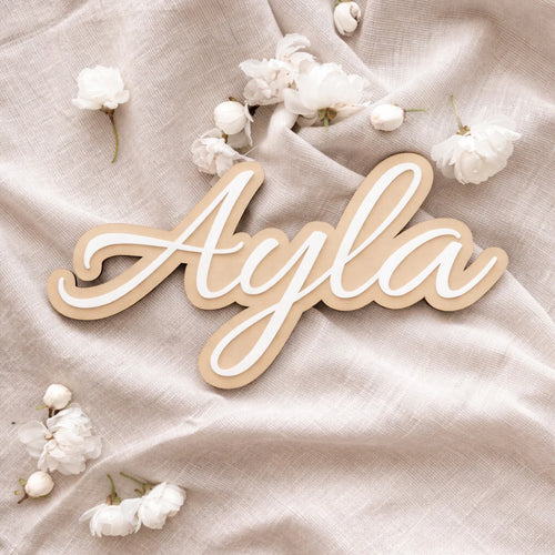 Acrylic on light wood custom name