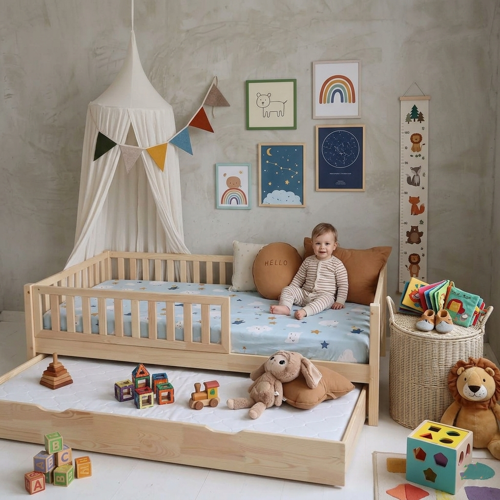Wooden Floor Bed Base & Under Draw