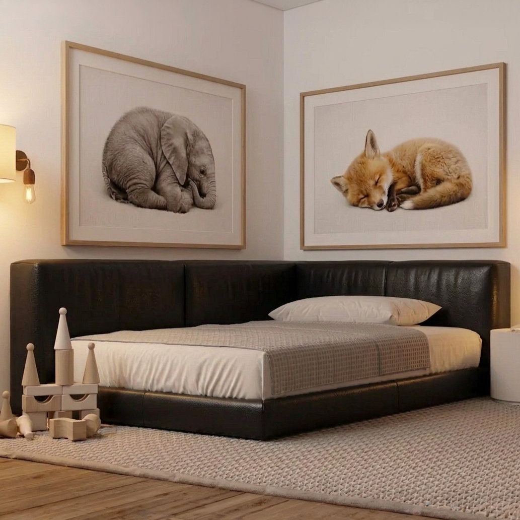 Kids Corner Bed Base - Faux Leather