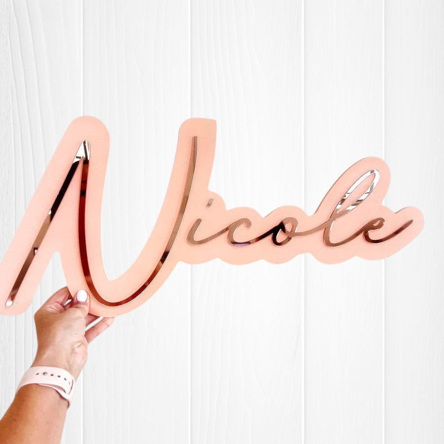Metallic Acrylic on Matte Wood Custom Name