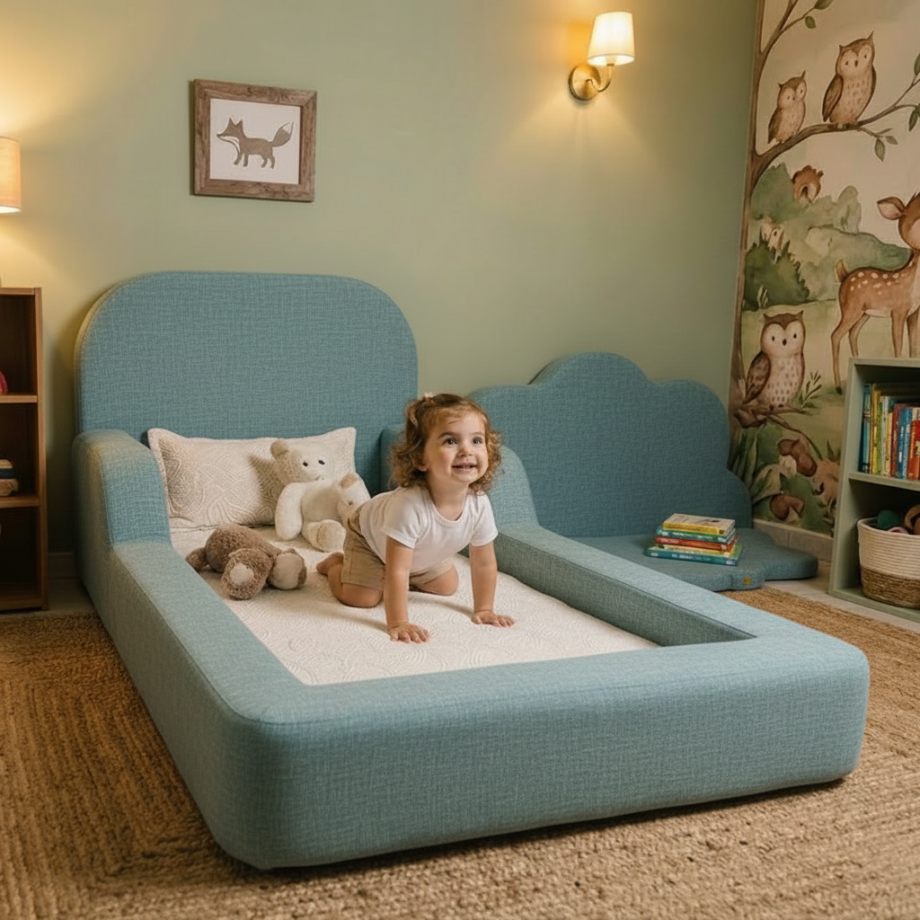 Girl on a toddler bed