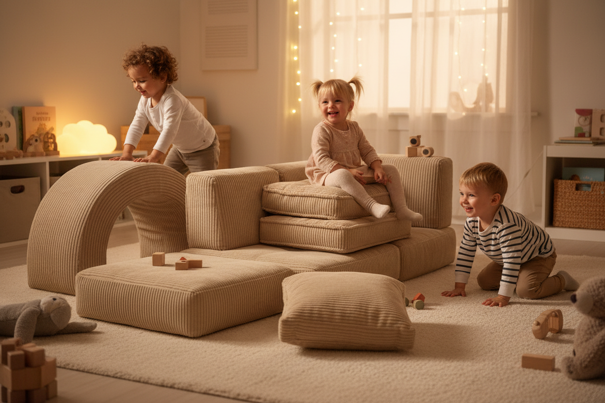 toddlers playing on soft play modular couch