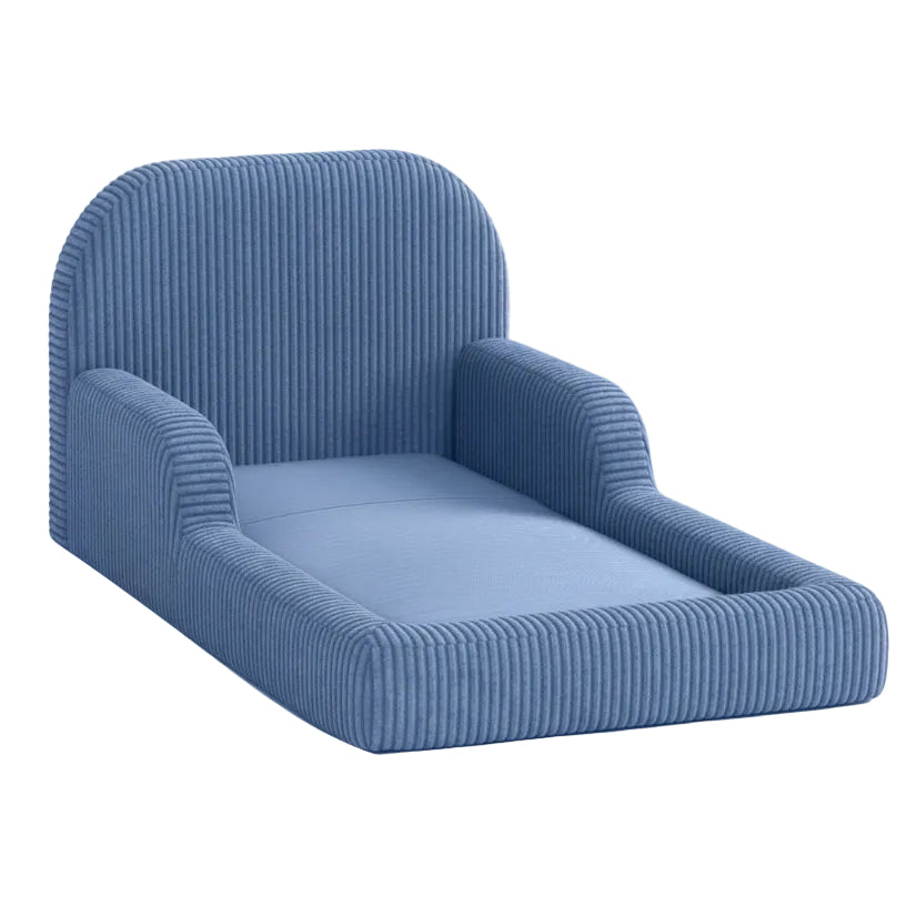 Blue children's floor bed on a white background